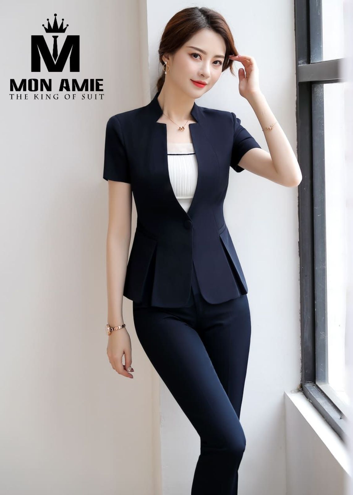 Midnight Flat Lapels Business Suit With Trousers 